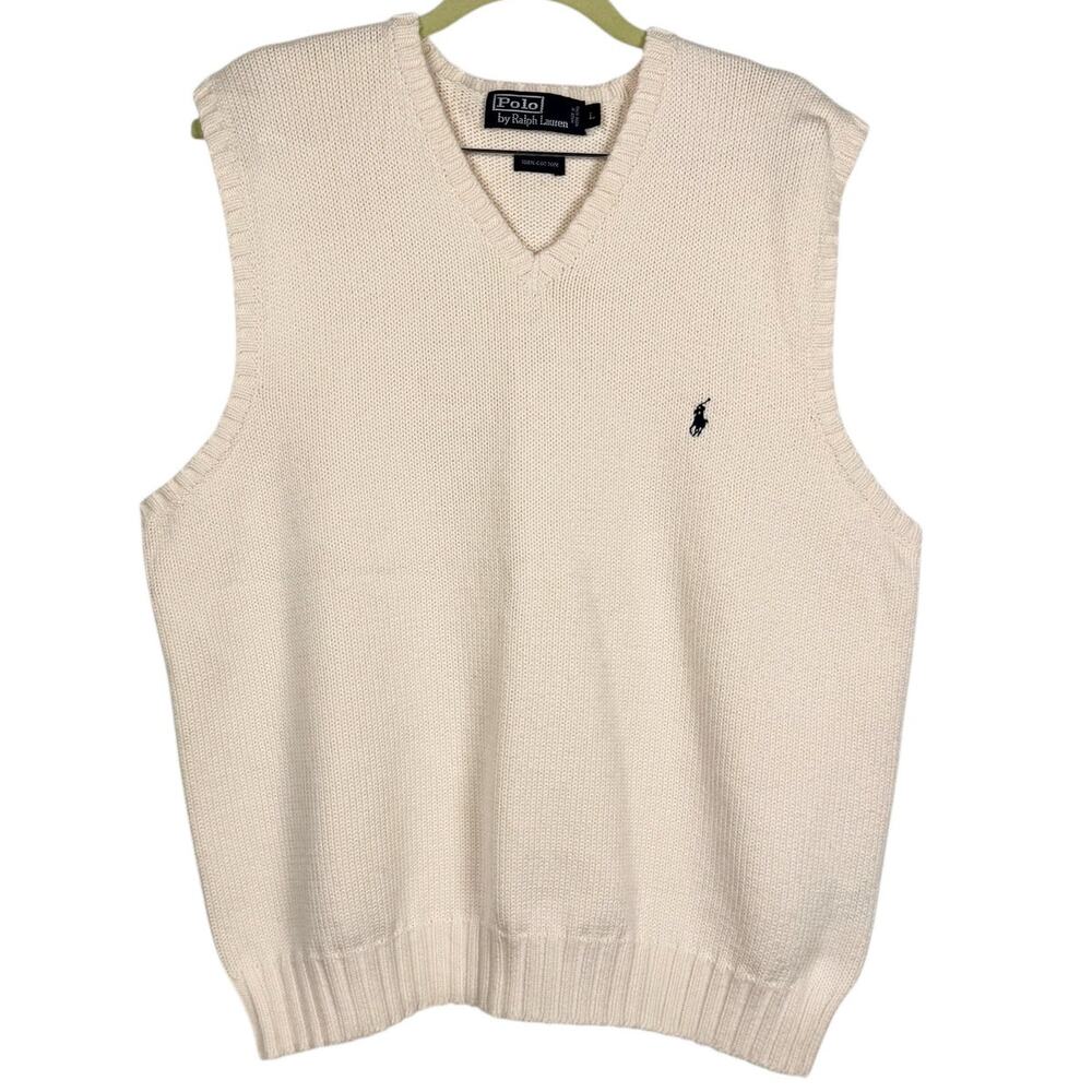 Polo Ralph Lauren Vintage Classic V Neck Knit 100% Cotton Sweater Vest Sz‎ Large